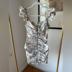 House of CB Cream Floral Ruched Mini Dress